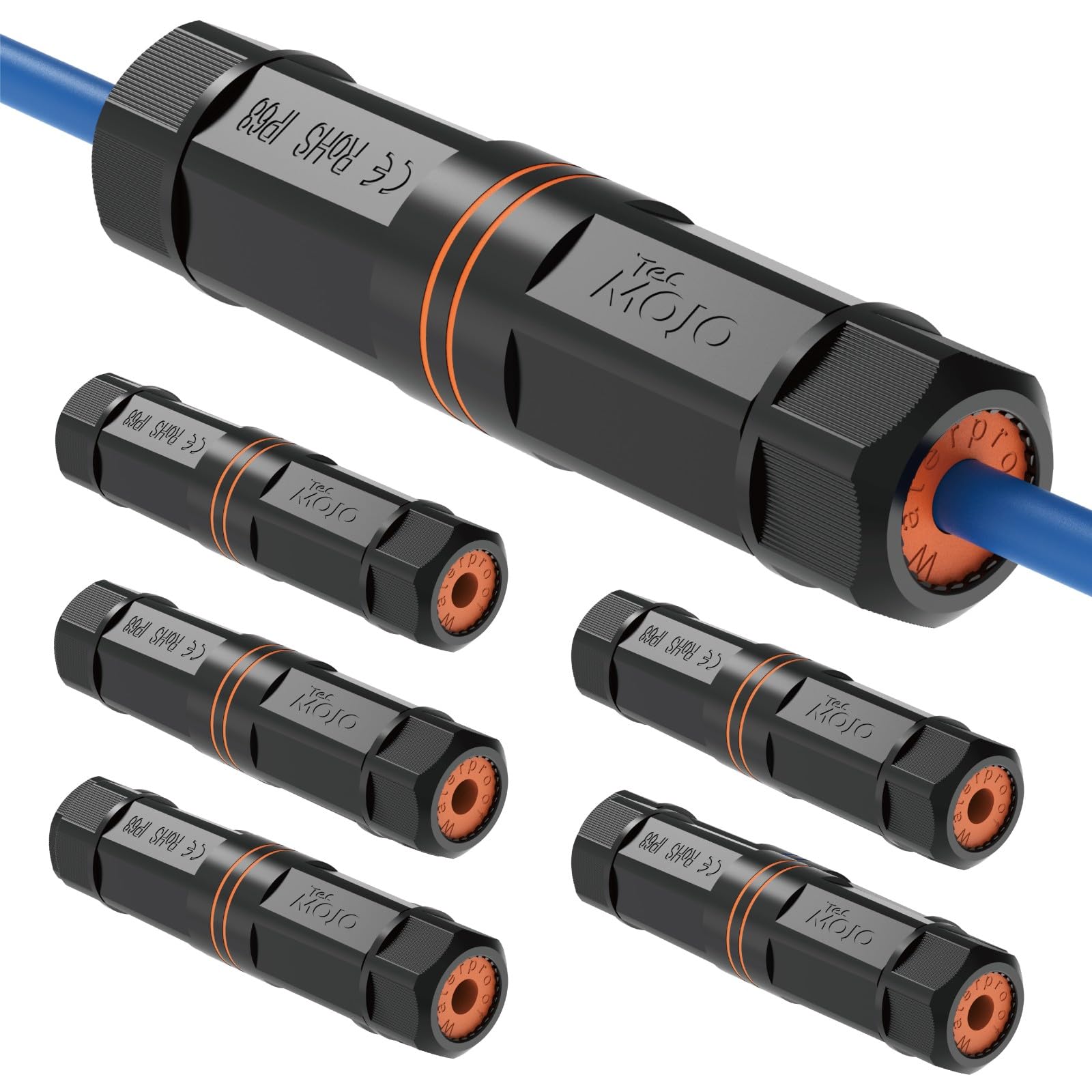 Tecmojo Lot de 6 coupleurs étanches Cat6A, connecteur Ethernet extérieur IP68 pour CAT6/CAT5E/CAT5, rallonge Ethernet RJ45 blindée pour caméra IP et appareil PoE, 11,9 cm