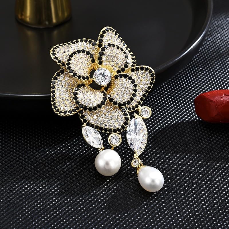 Image of Flower Brooch for Women Rhinestone Flower Brooch Pins Floral Brooches Jewelry Gift for Mom Wife