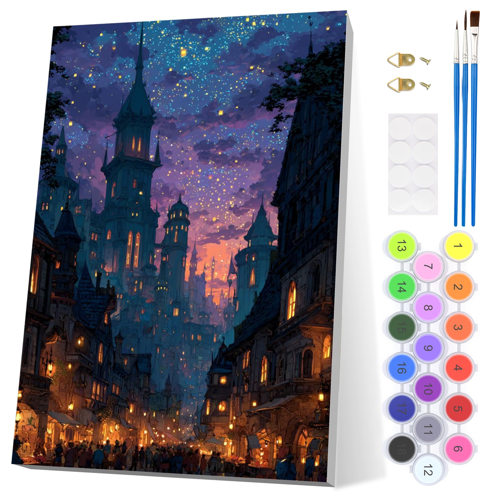 EOBROMD Castle Paint by Numbers for Adults with Frame, Starry Sky Paint by Numbers Kits, Acrylic Easy Painting by Numbers for Gift Home Wall Decor 8x12in — image 1