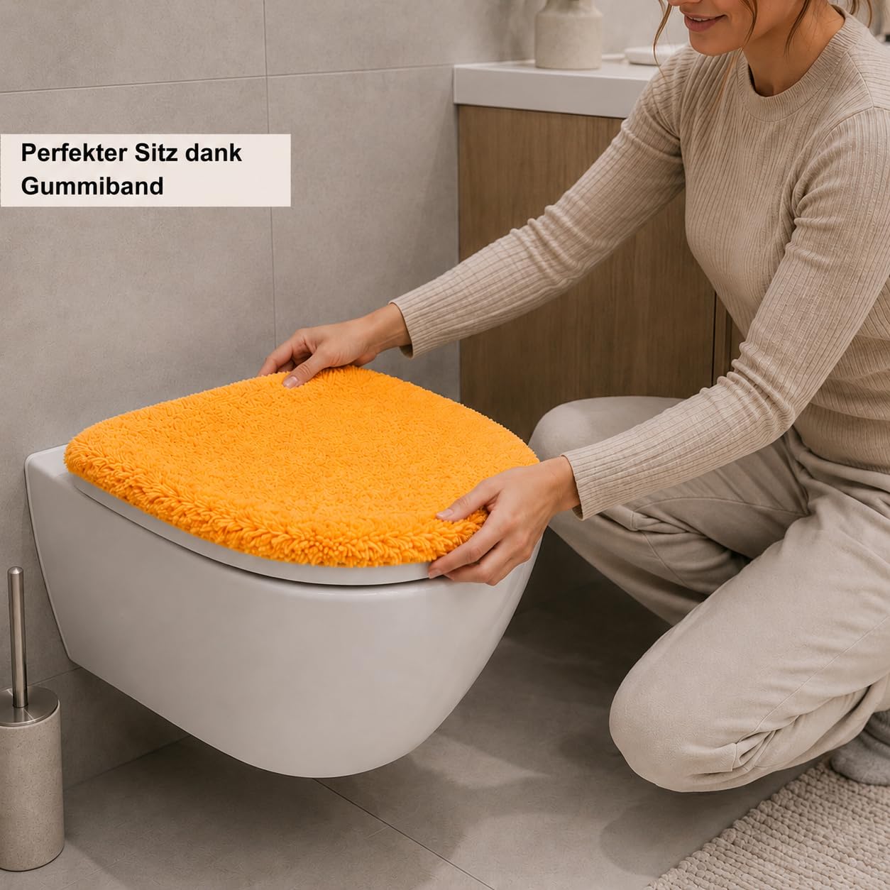Brandsseller WC Deckelbezug 38x48 cm Ausschnitt aus weichem Mikrofaserstoff Toiletten Sitzbezug für Optimalen Komfort und Stil-Orange