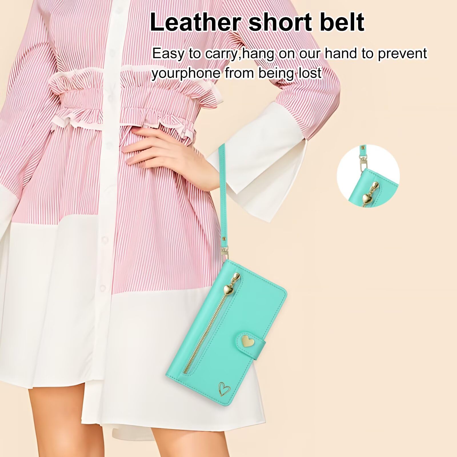 HAONANDE Flip Cover Per Motorola MOTO E20, Custodia Pelle PU a Libro Portafoglio Antiurto donna Case Caso Con Motivo Cuore Cordino Slot per carte