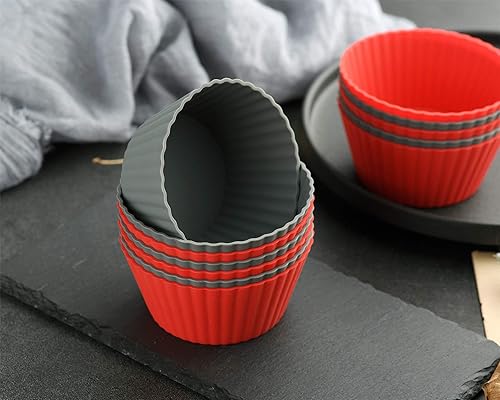 Miniatura 2 de Paquete de 12 tazas reutilizables antiadherentes de silicona jumbo para hornear, forros para cupcakes y muffins, tamaño grande de 3.8 pulgadas,