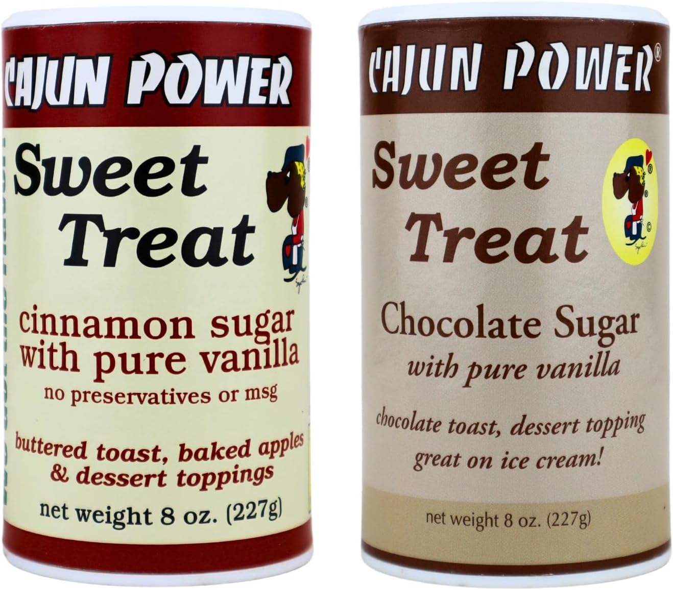 Cajun Power Sweet Treat (Spices/Seasoning) Powder Toppings - Cinnamon Sugar (8oz) and Chocolate Sugar (8oz)