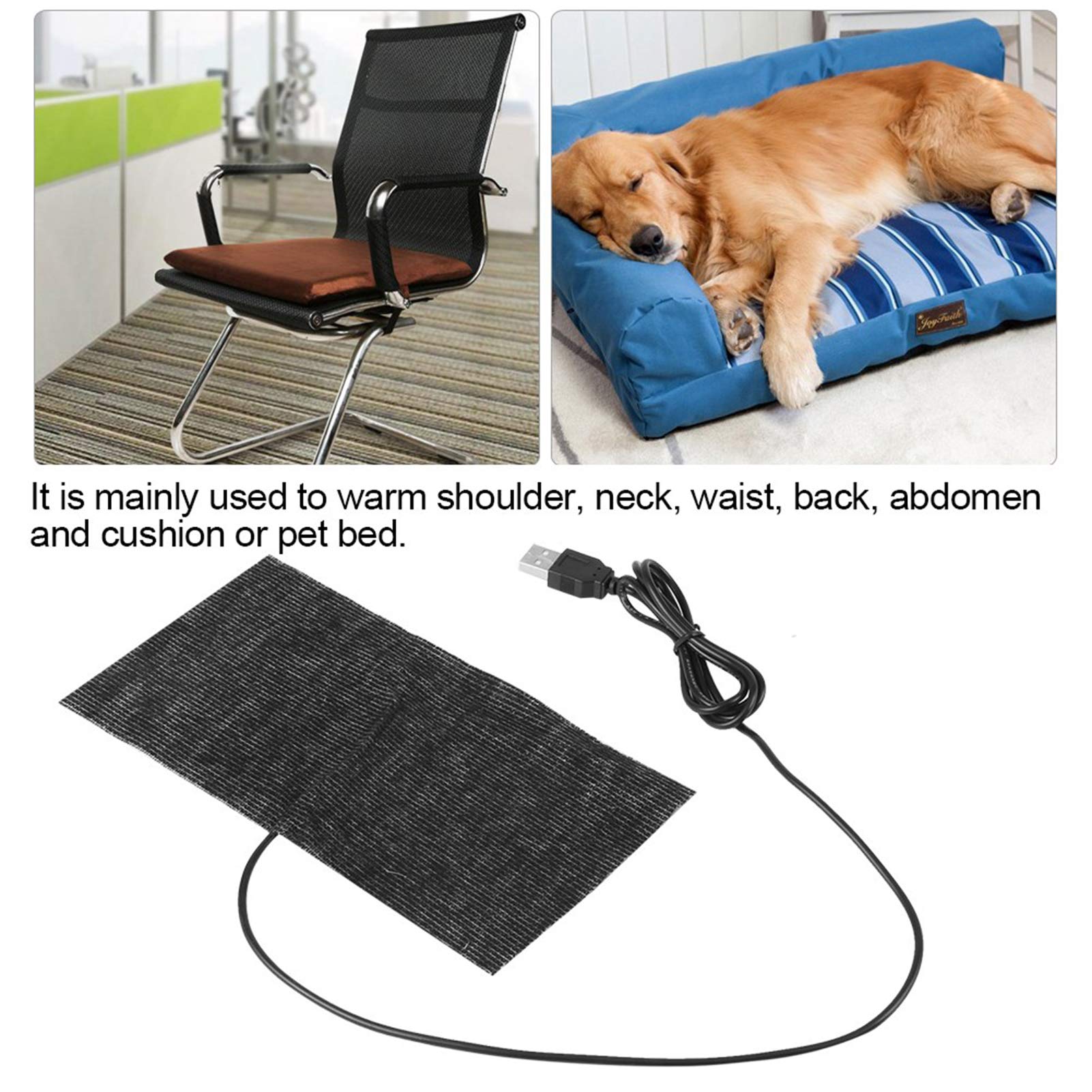 Gedourain 1 szt. Czarna Mata Grzewcza z Włókna Węglowego 5 V USB 20x10 Cm Pad Ciepły Koc na Ramiona, szyję, talię, Plecy, Brzuch i poduszkę lub Legowisko dla Zwierząt