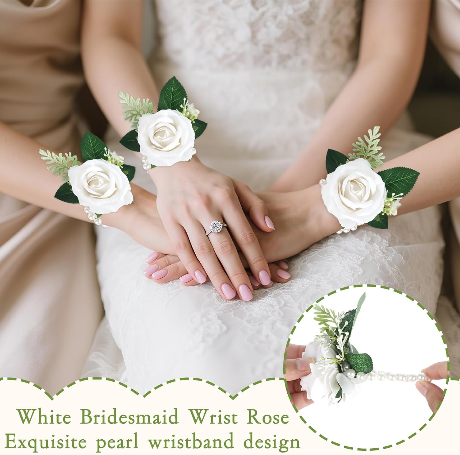 20 Pcs White Rose Corsage and Boutonniere Set, Boutonniere for Men and Wristlet Band,Prom Flower Wrist Corsage Bracelet for Wedding Ceremony Accessories Prom Suit Decorations