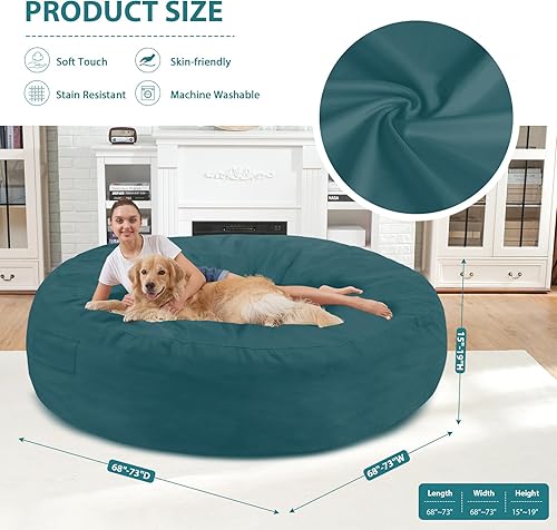 Miniatura 323 de Puf de 5 pies, puf grande con relleno de espuma viscoelástica, sofá puff esponjoso con funda de terciopelo holandés, puf redondo para sala de estar,