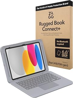 ZAGG Rugged Book Connect+ iPad 11" (A16) / 10.9" (Gen 10) Case - Keyboard Case with Screen Protector, 6.6ft Drop Protection, Medical Grade, USB-C Direct Connect, Water-Resistant, Asset Tag Window