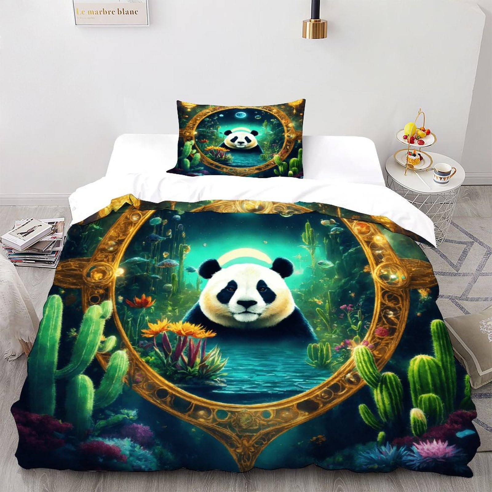 Housse de couette panda 135x200 parure lit 2 personnes