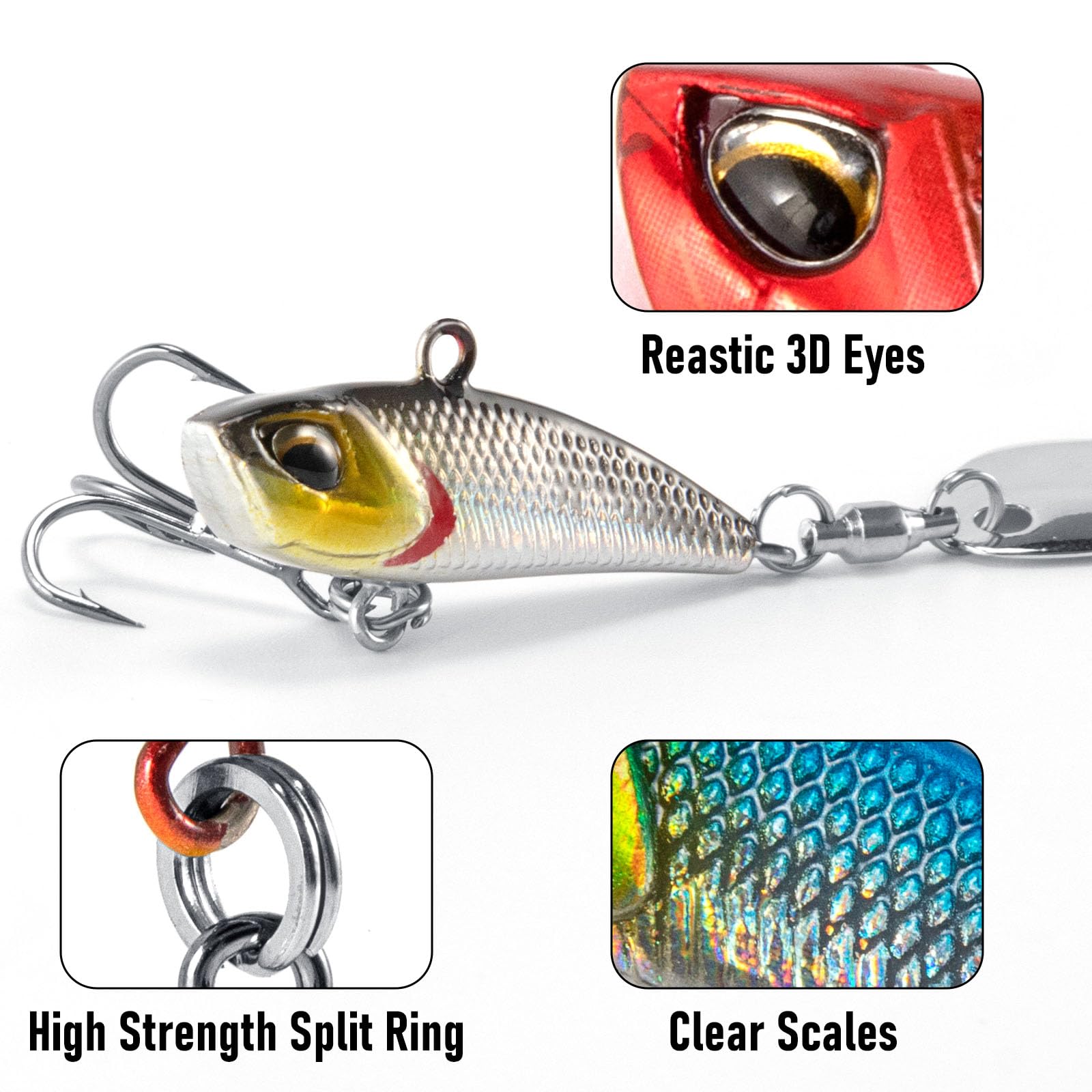 Dr.Fish 5 Pack VIB Fishing Lures Sinking Spinner Blade Lipless Crankbait Vibrating Blade Baits Metal Fishing Jigs Spinner Lures Bass Freshwater Walleye Crappie 1/2 oz