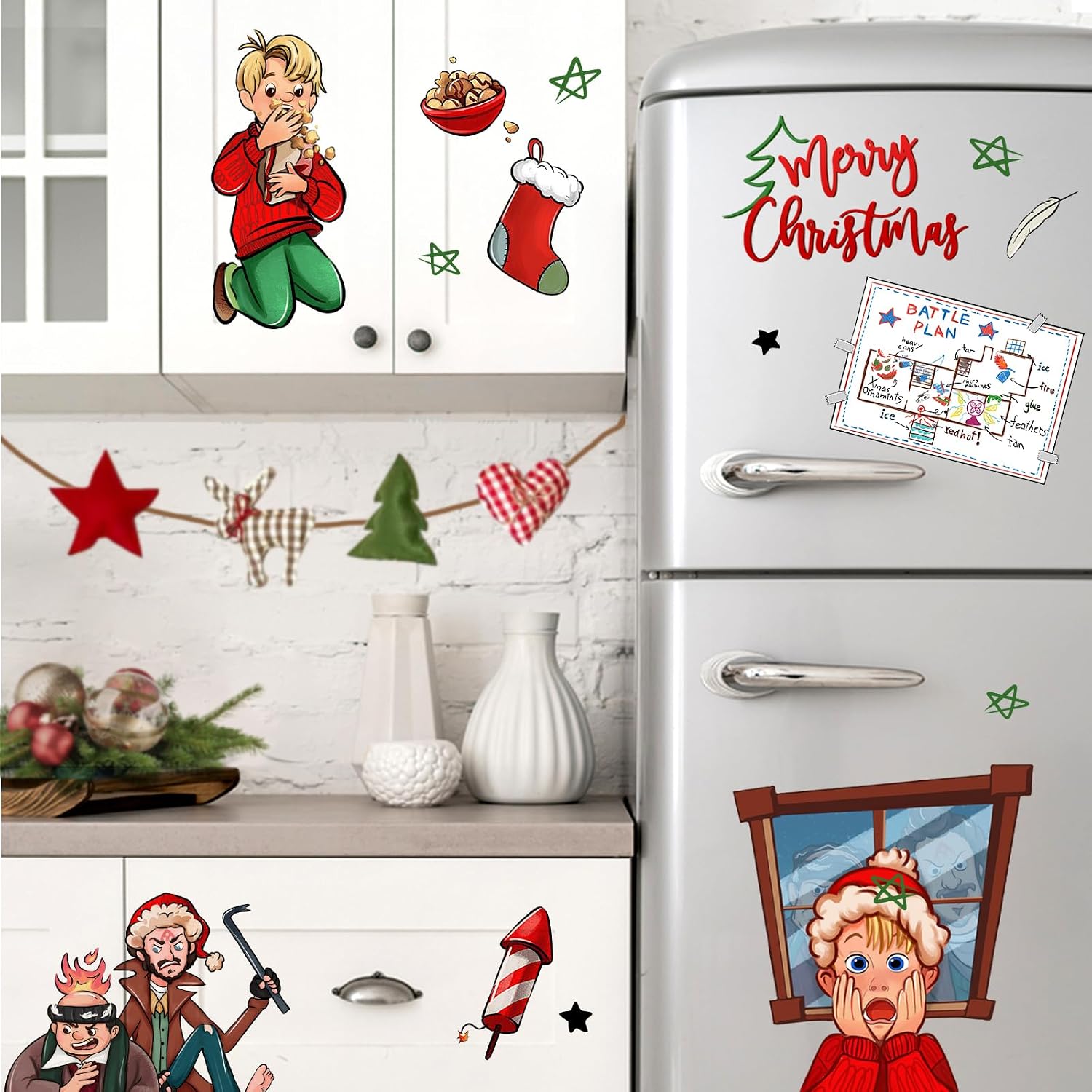 Yovkky Merry Christmas Home Alone Window Clings 9 Sheets, Xmas Kevin Battle image 5