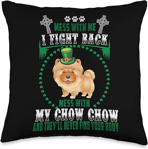 Chow Chow Dog Lucky Charm Shamrock St Patricks Day Mess Chow - Sombrero de duende para perro, almohada para el día de San Patricio, 16 x 16