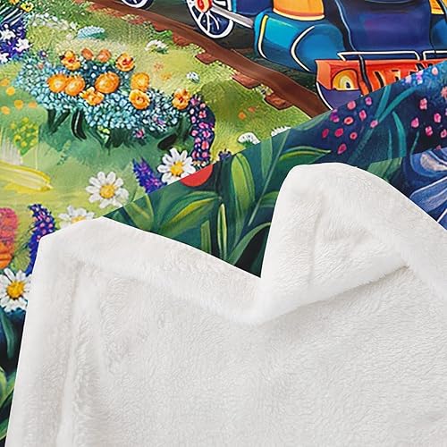 Miniatura 5 de Cartoon Train Fleece Flannel Blanket,Retro Car Vehicle Bed Sofa Couch Blanket,60"x80",Watercolor Blooming Flowers Fuzzy Soft Fleece Throw Blankets