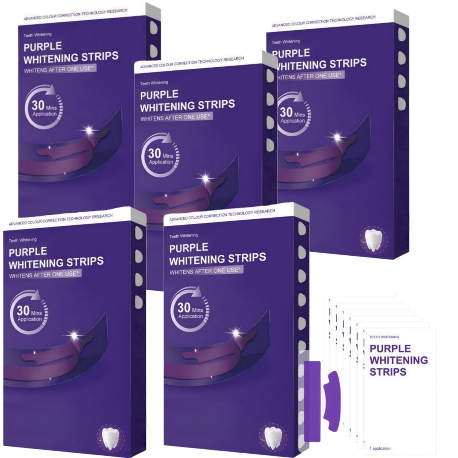 Purple Shine - Strisce sbiancanti per capelli, 7 paia, 14 strisce, formula delicata per i denti, denti puliti e lucidi, alito fresco, pratico