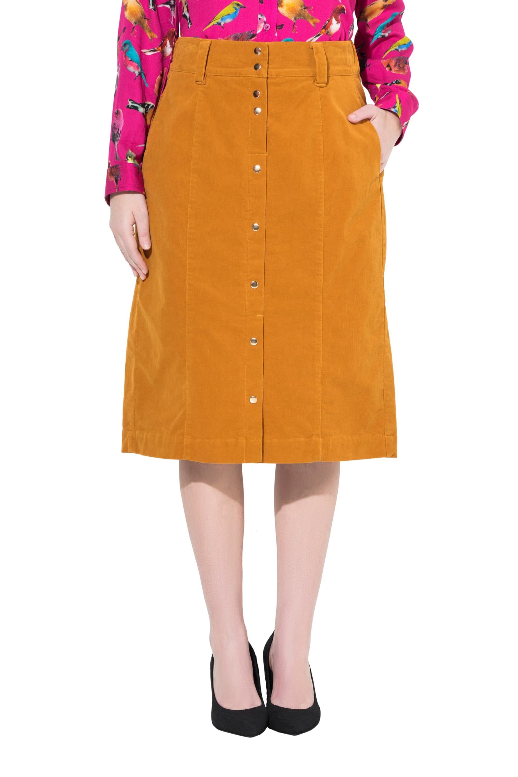 Ulla Popken Damen große Größen Übergrößen Plus Size Cordrock, Druckknopfleiste, A-Linie, Stretchkomfort 809138