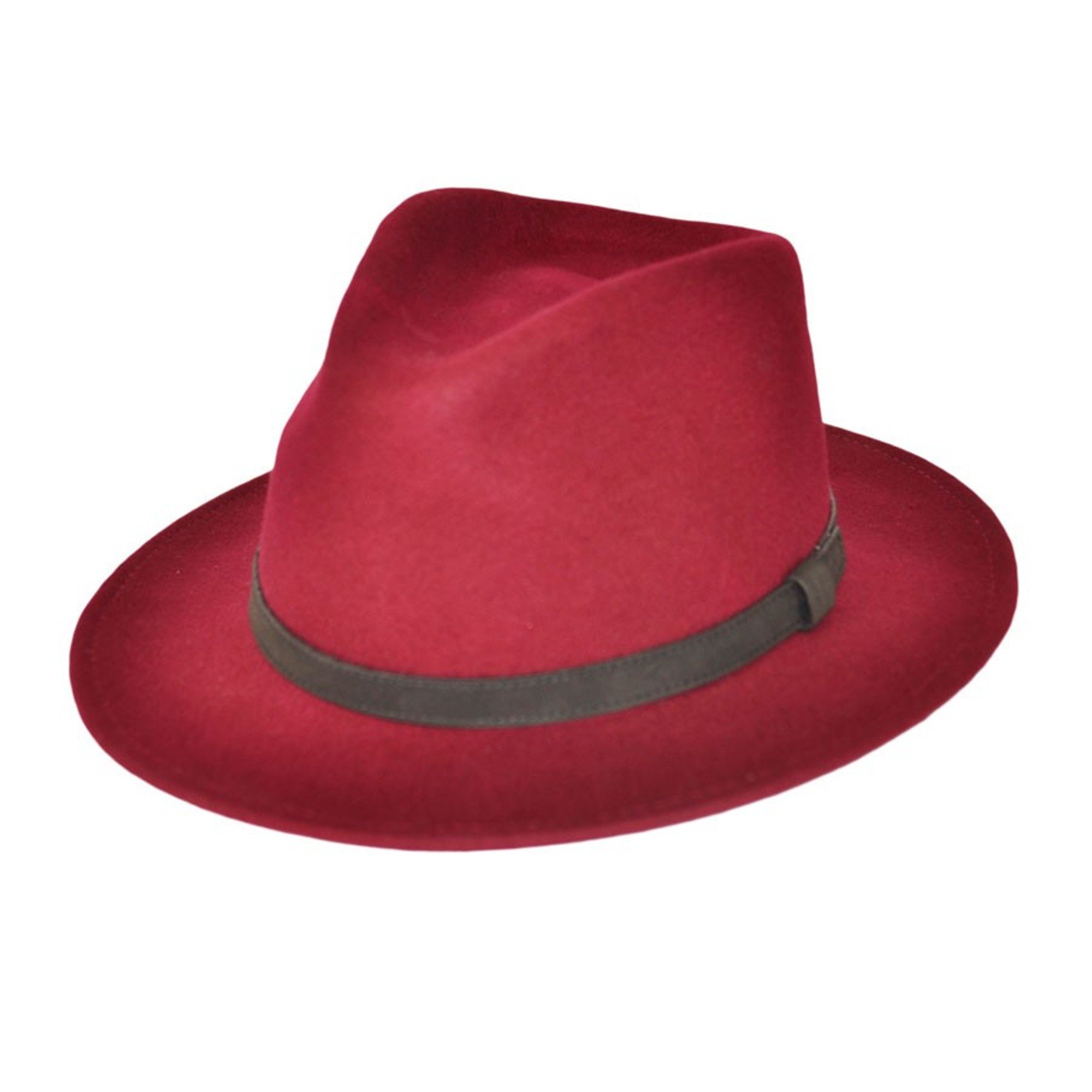 Maz Unisex Red Crushable Hand Made Fedora Trilby Hat With Leather Type Band 100% Wool (Xlarge(61), Wine )