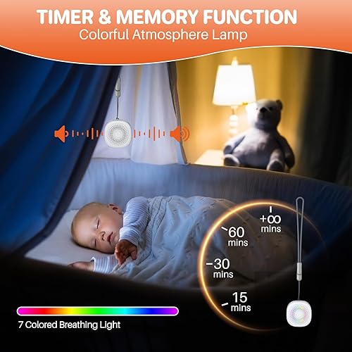 Miniatura 4 de FUNYKICH Máquina de sonido de ruido blanco de viaje con luz colorida, mini máquina de sonido portátil para bebés, adultos y niños con 10 sonidos,