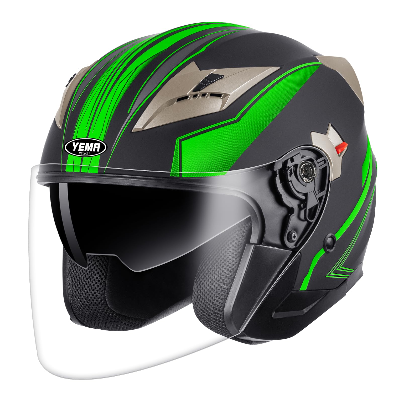 YEMA Motorradhelm Mopedhelm Jethelm, ECE 22.06 geprüft mit Doppelvisier und integrierter Sonnenblende