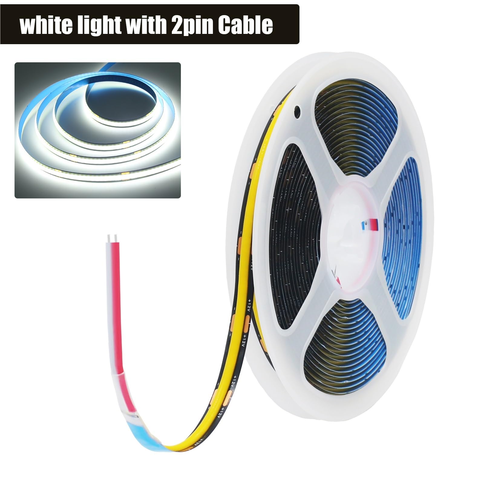 DC 12 V/24 V czarna taśma LED PCB COB | 320 diod LED/M, ciepła/naturalna/biała (3000 K / 4000 K / 6000 K), IP20 RA90 (biały 2-pinowy, DC 24 V 20 m)