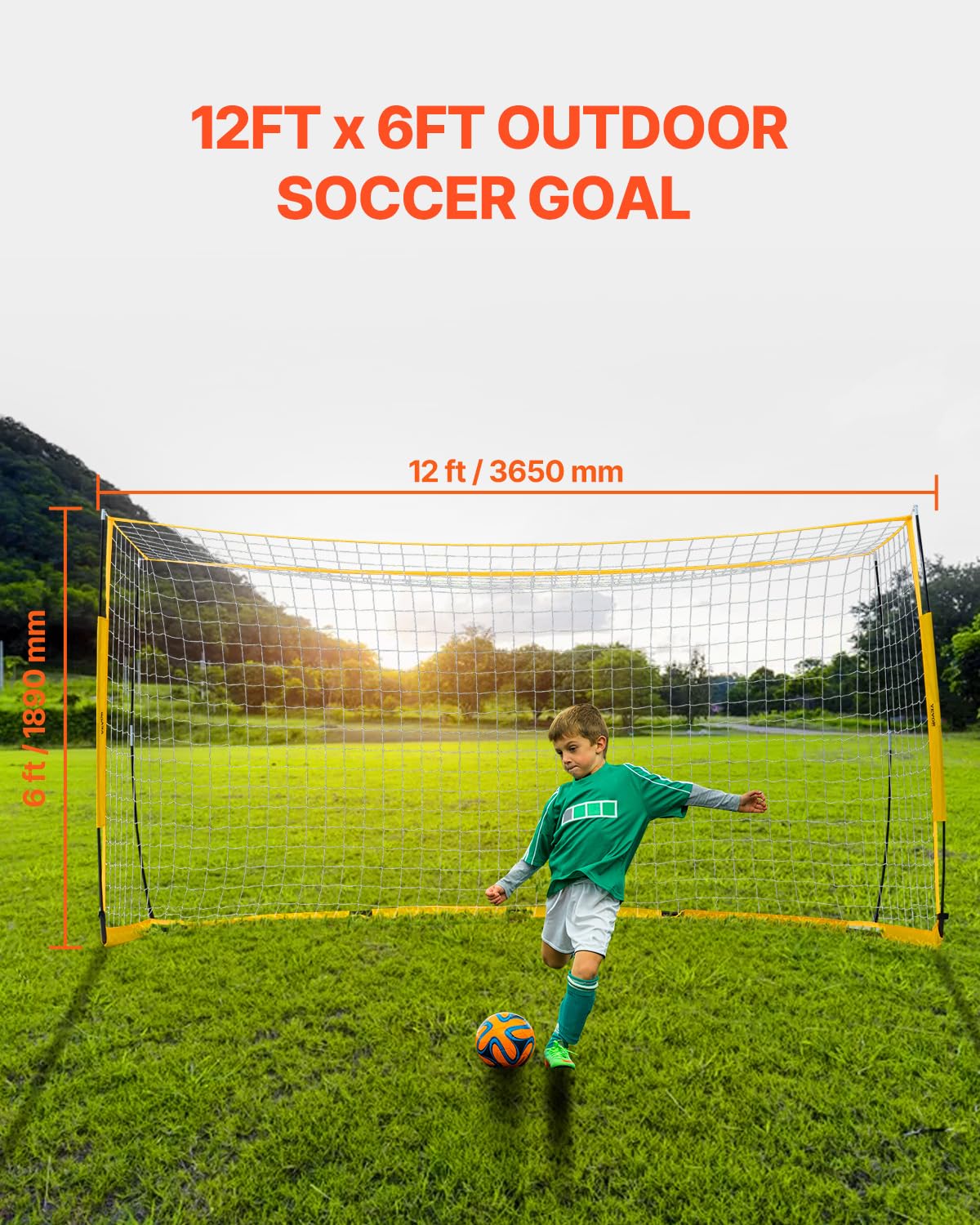 VEVOR But de football portable 1828x3657 mm cage de football enfants filet acier fibre de verre jaune