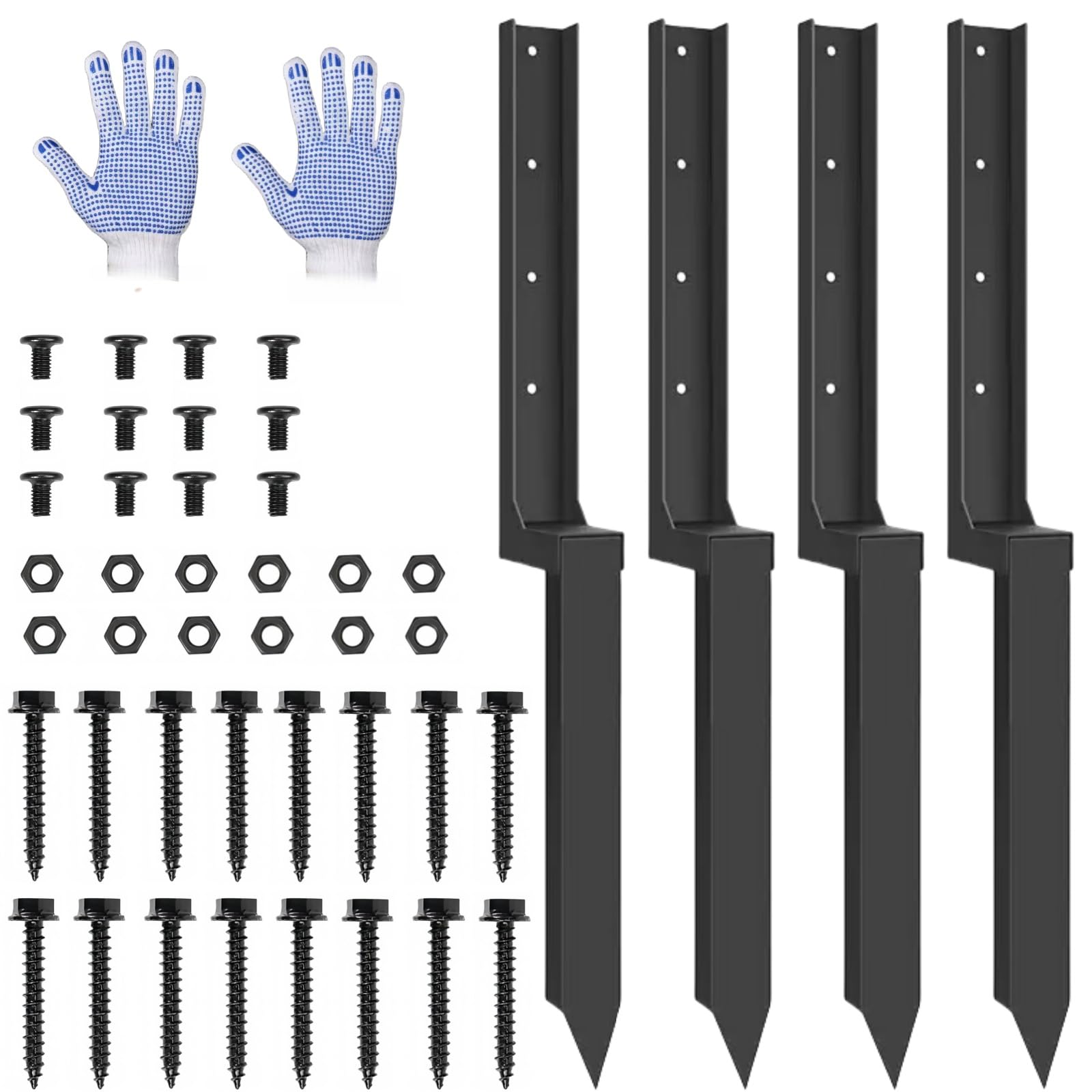 Heavy Duty Thickened Fence Post Repair Kit for Broken Wood Posts – Heavy-Duty Steel Ground Anchor Spike, Repair Stabilizes Leaning Fence(4ps) — image 1