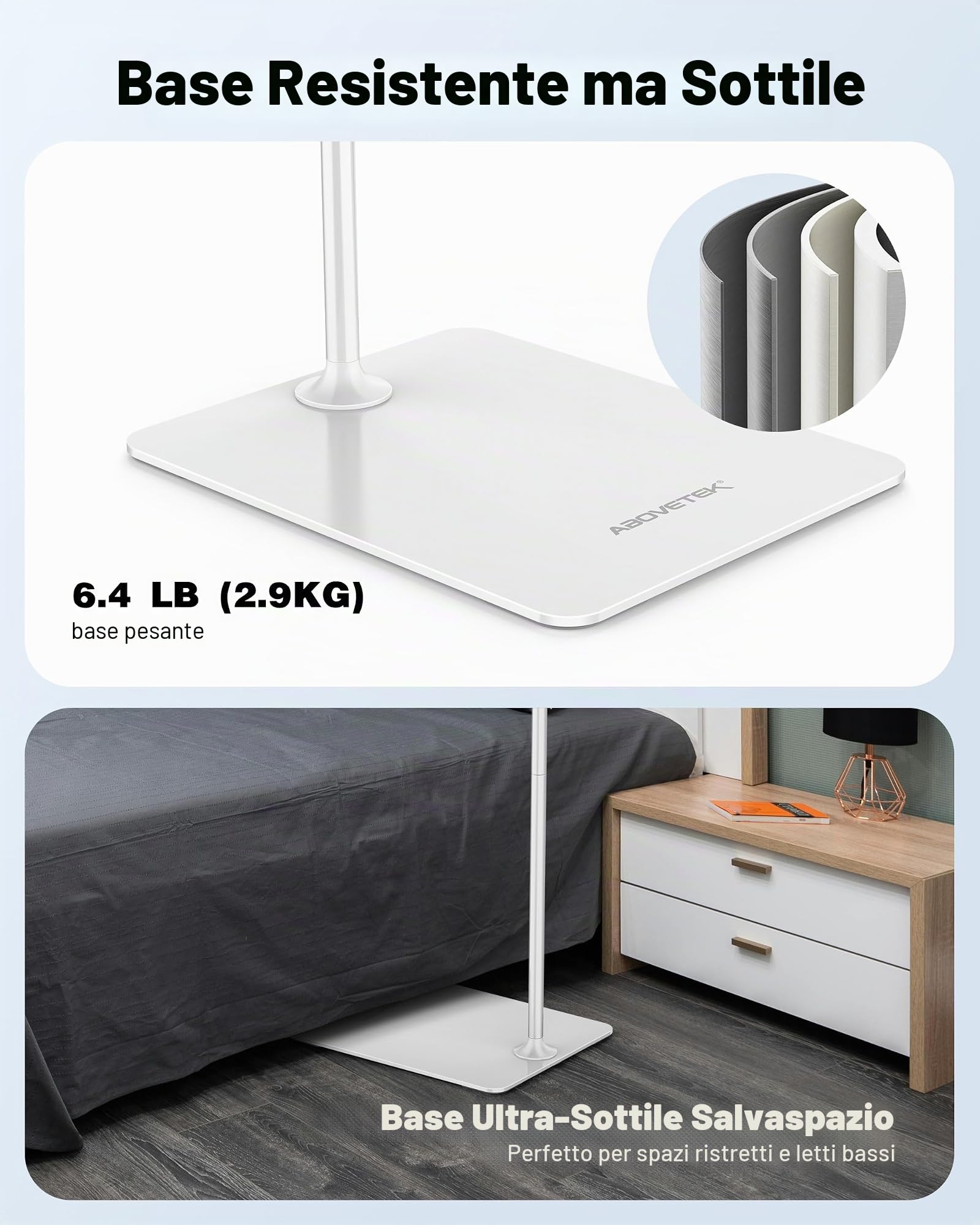 AboveTEK Supporto da Pavimento per Tablet, Elegante Supporto iPad Regolabile, Porta Tablet e Telefono in Alluminio con Rotazione a 360° per Divano e Letto per iPad Pro Air Mini da 4,7"-13,5" (Bianco)