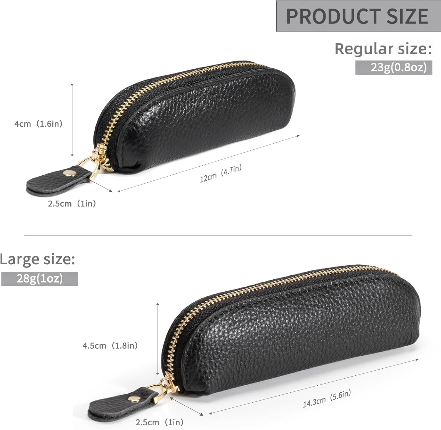 Full Grain Leather Coin Pouch - Travel Small Coin Purse with Zipper - Mini Key Pouch Change Purse for Women and Men (Black, Large Size) - Image 4