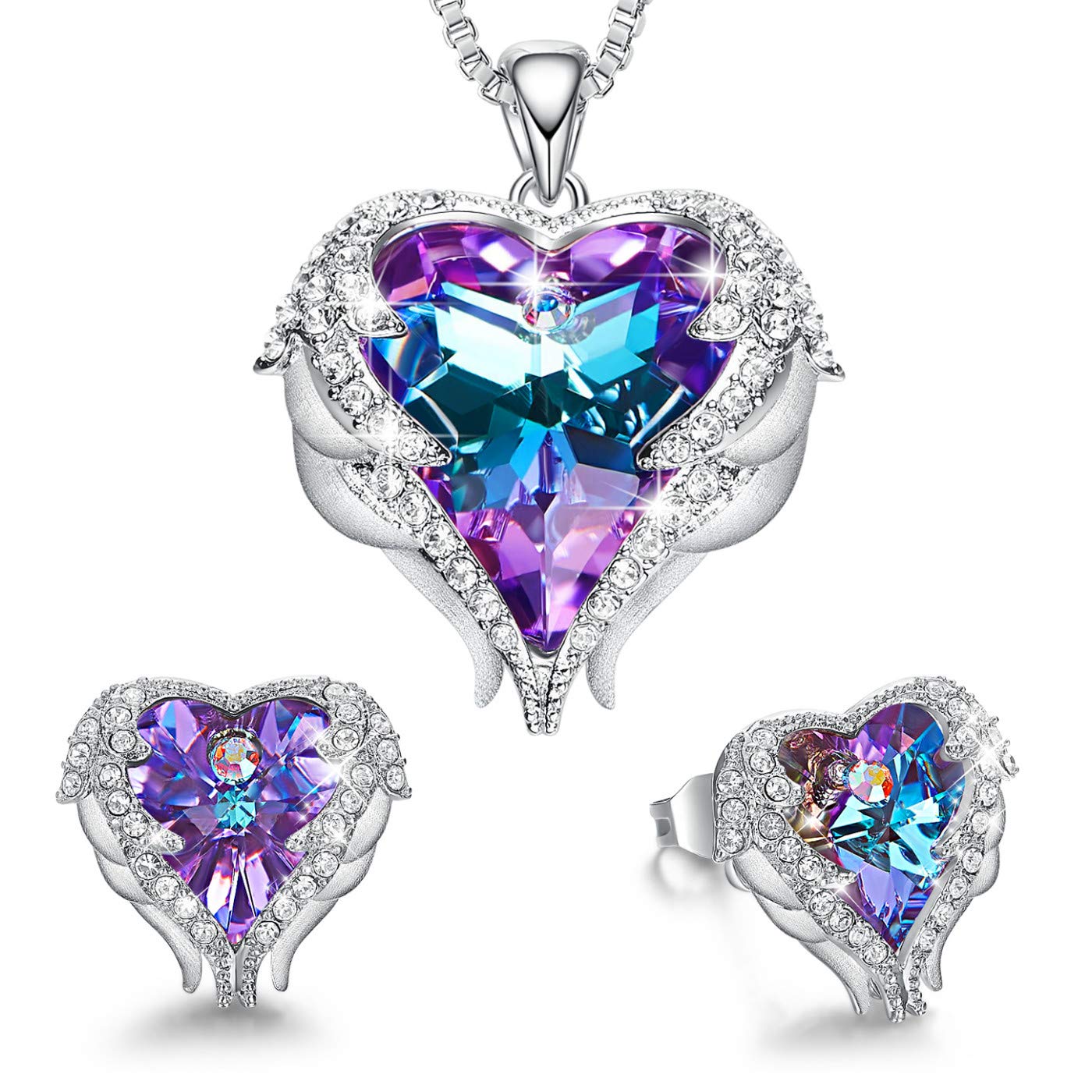 CDE Angel Wing Love Heart Necklaces and Earrings Silver Tone/Gold Tone Jewelry Set Birthday/Anniversary Gifts for Mom/Wife/Sister/Best Friend