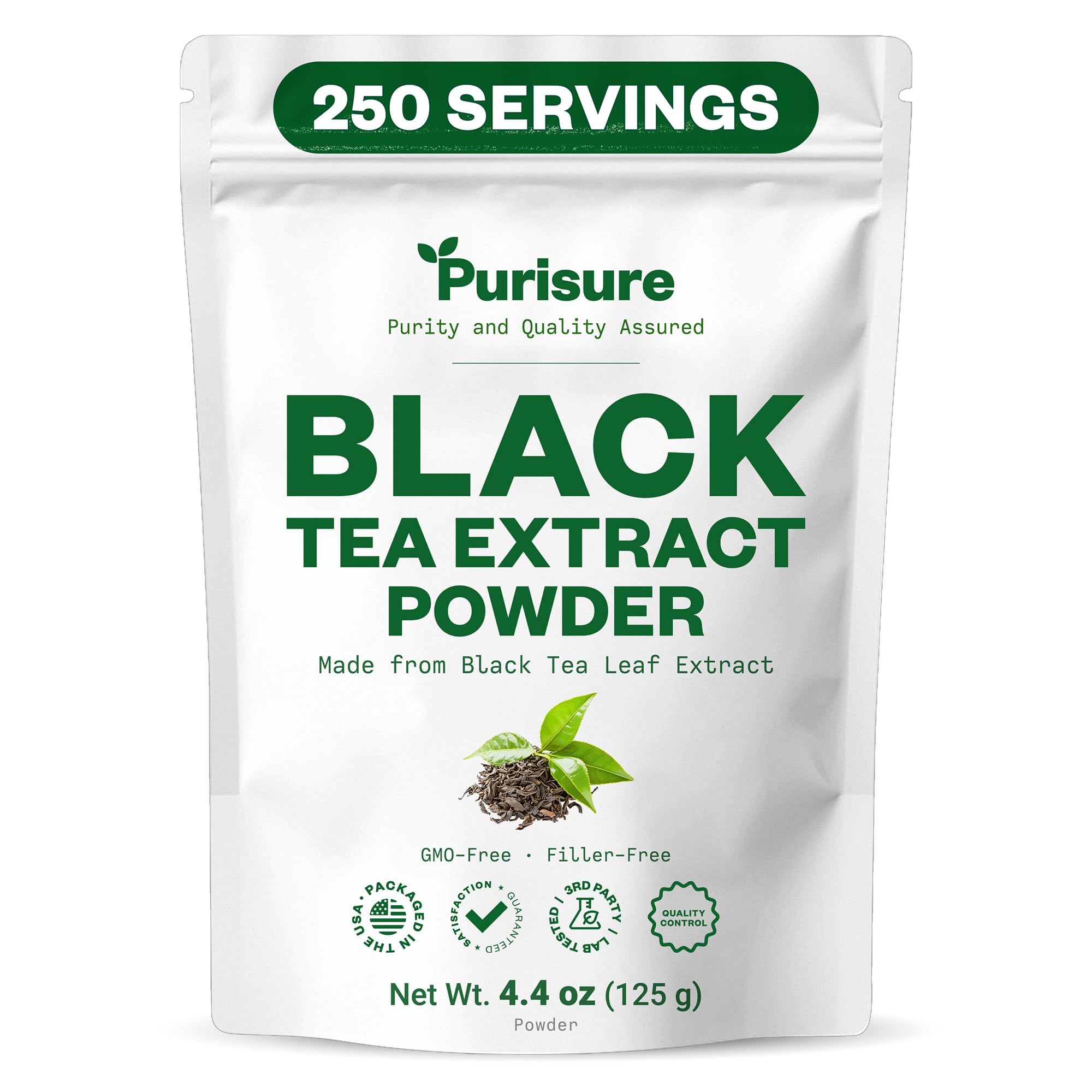 Instant Black Tea Extract Powder, Unsweetened Iced Tea Extract Powder from Real Black Tea Leaves for Hot or Cold Drinks, Instant Black Tea Mix for Beverages, Smooth Mixing, Zero Additives, Non-GMO, 125g , 250 Servings