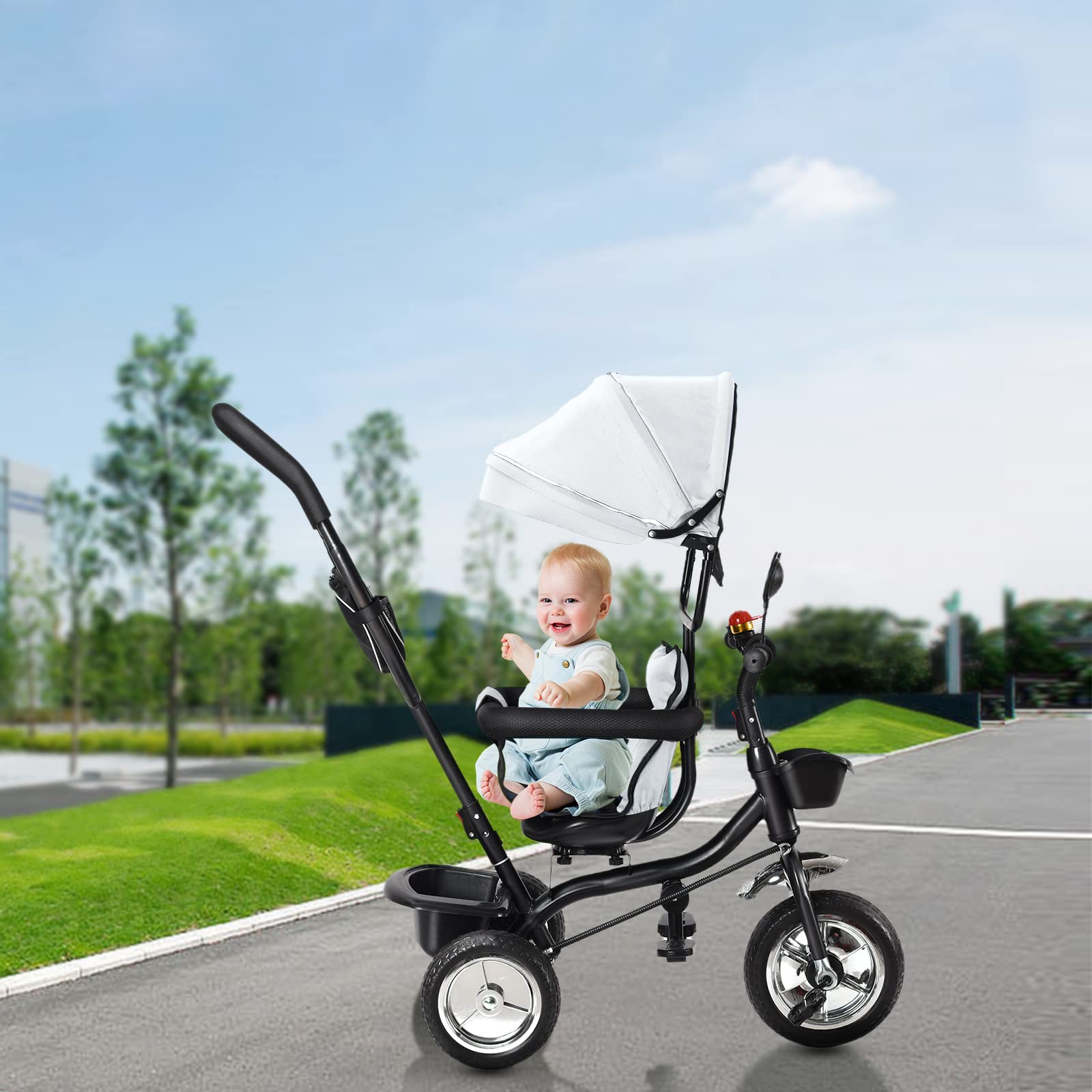 5 en 1 Tricycle Bébé Évolutif,Draisienne Évolutif,Trike Bebe,Velo Poussette Bebe Évolutif,Velo Enfant 5 Ans,De 6 Mois,Pliable,Facile À Plier,Accessoires Pratiques