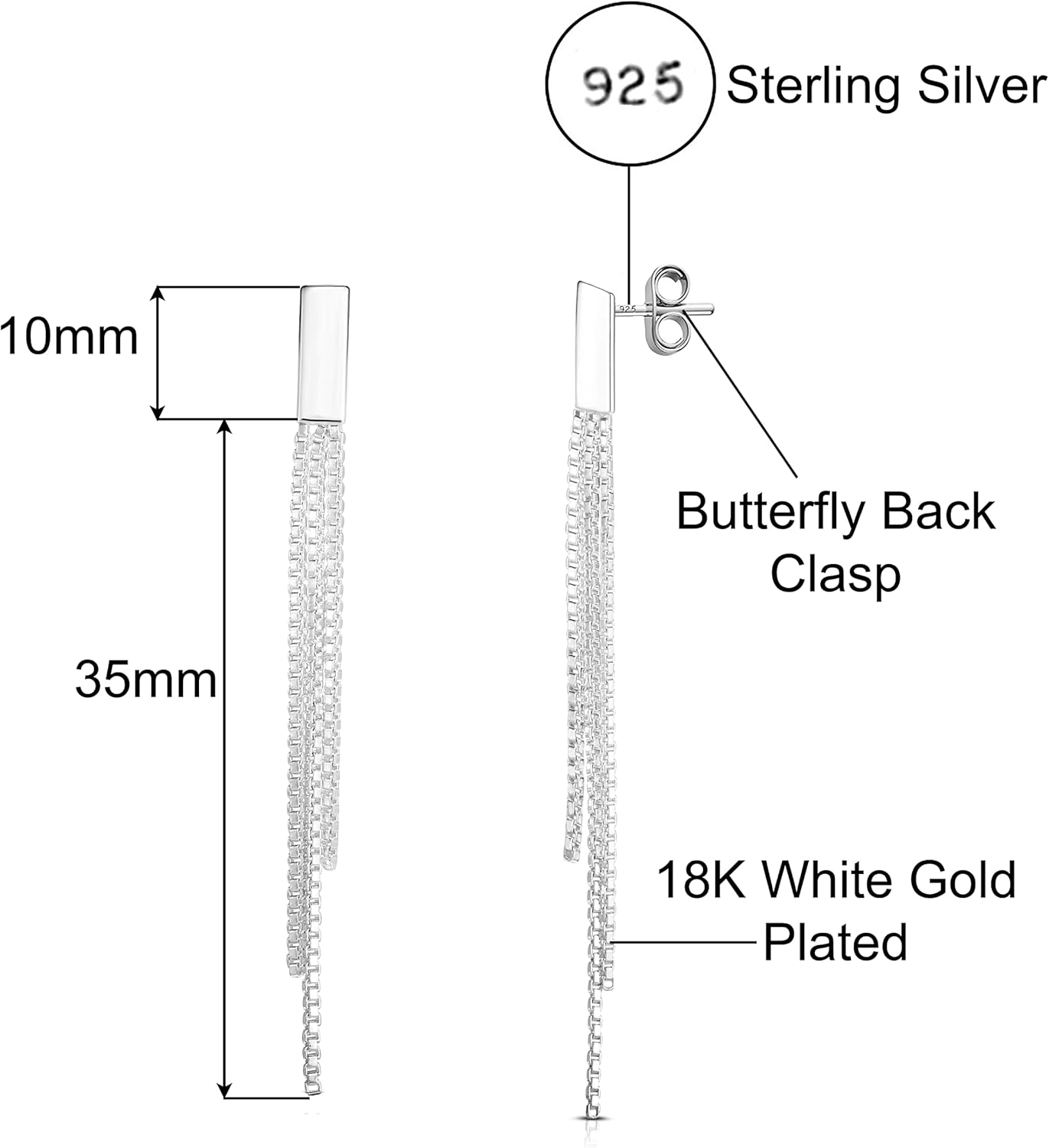 Savlano 925 Sterling Silver Tassel Box Chain Drop Earrings-18K Gold Plated 3-Strand Linear Drop Stud Earrings for Women Comes with Gift Box-Made in Italy - Image 4