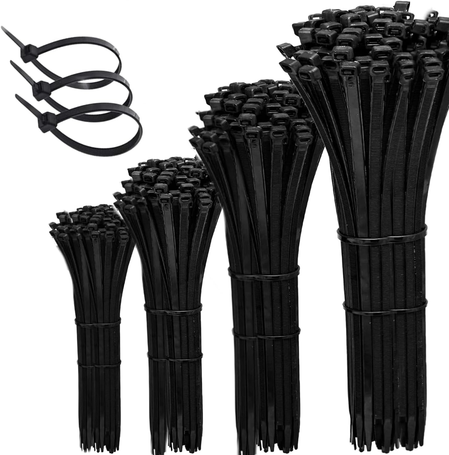 Cable Zip Ties - 400 Pack Black Assorted Sizes 6+8+10+12 inch, Multi-Purpose Self-Locking Nylon UV Resistant Wire Ties for Home, Office, Garden