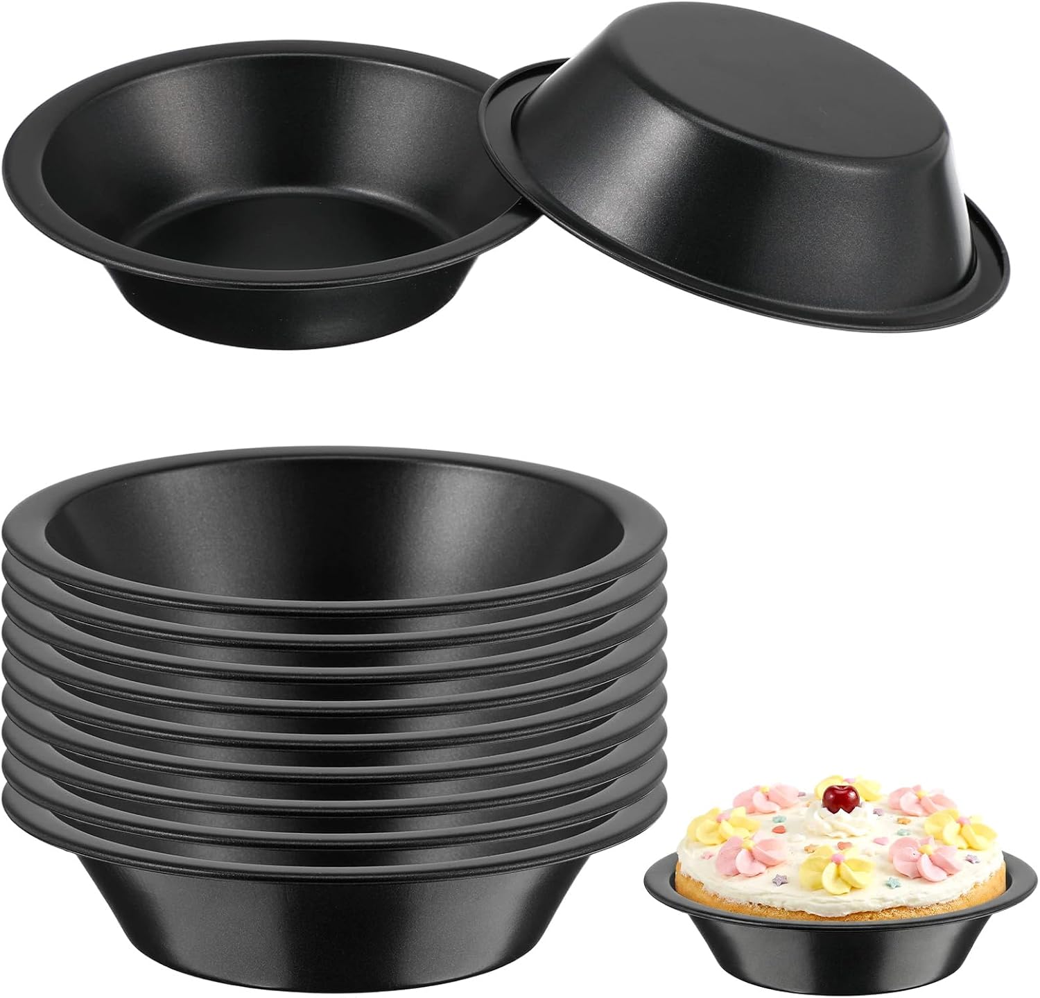 12 Pack Mini Pie Pans, 5 Inch Reusable Nonstick Pie Tins – Carbon Steel Small Round Baking Pans for Pot Pies, Quiches, Tarts, Cakes & Desserts