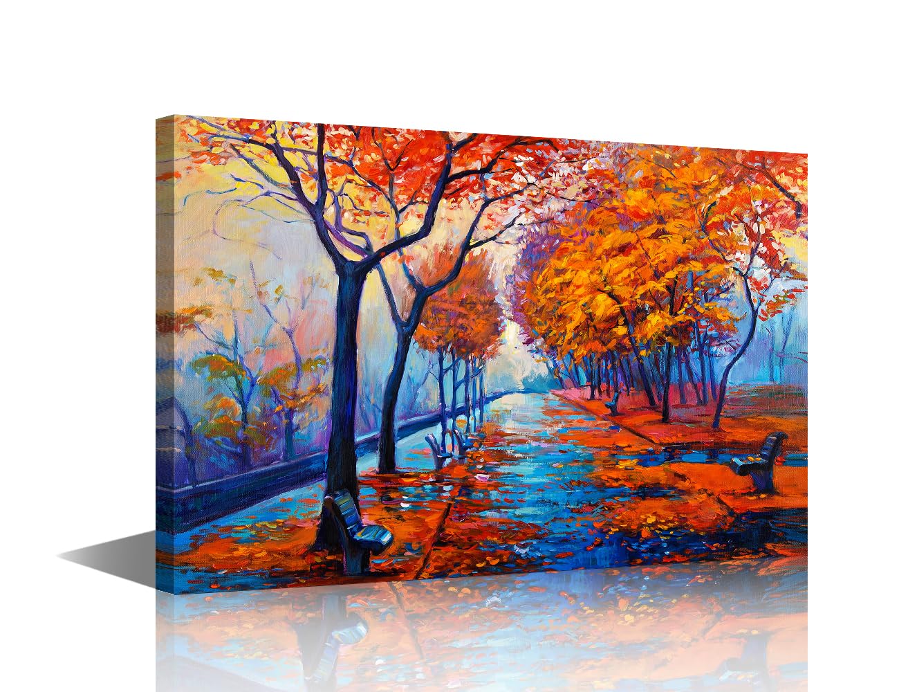 TISHIRON Canvas Print Wall Art Autumn Landscape Oil Painting Style Yellow Maple Leaves Streets Framed Wall Painting for Living Room Bedroom Bathroom Home Wall Decor - 24"x16"