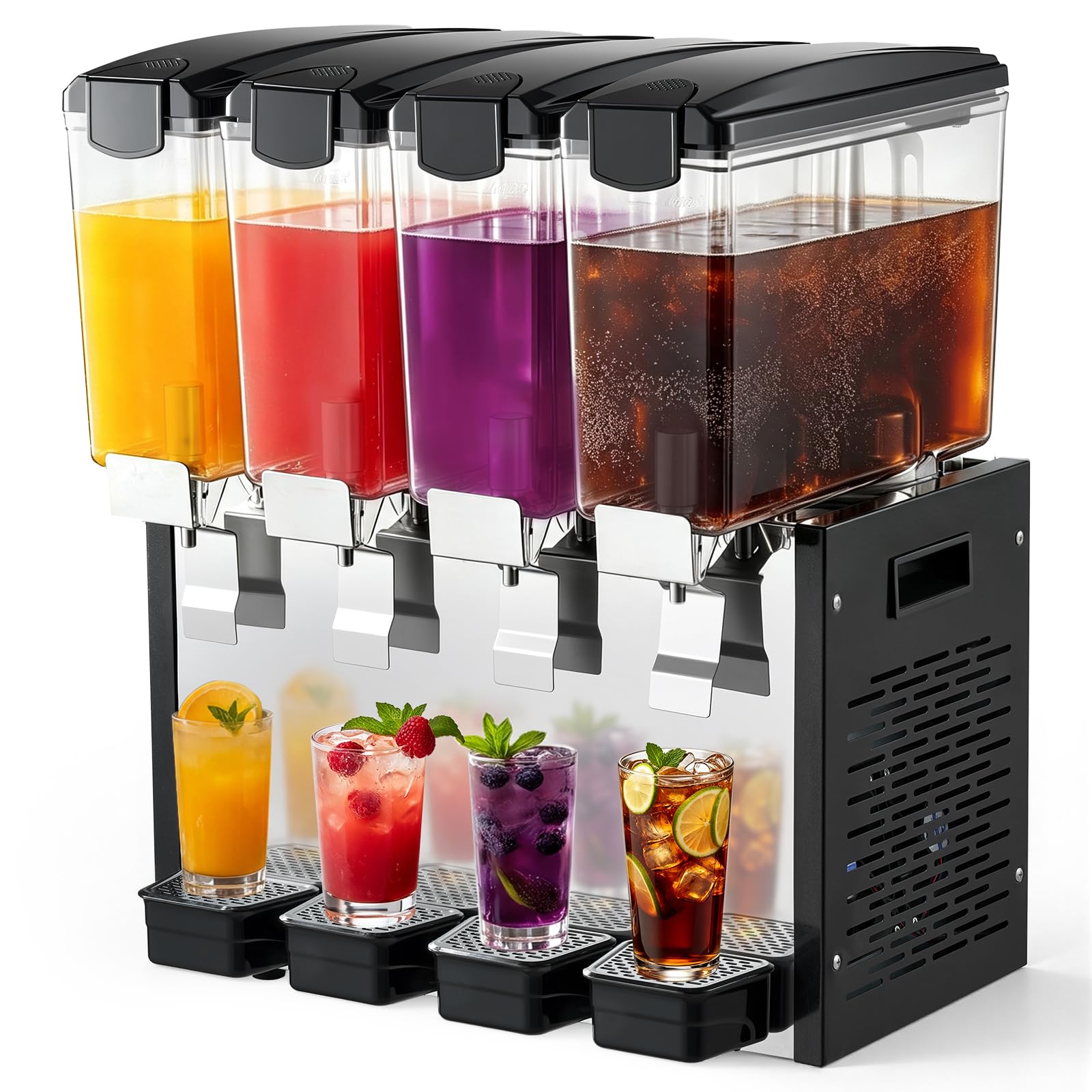VEVOR Distributeur de Boissons Réfrigérées 4x10 L Fontaine à Jus de Fruits