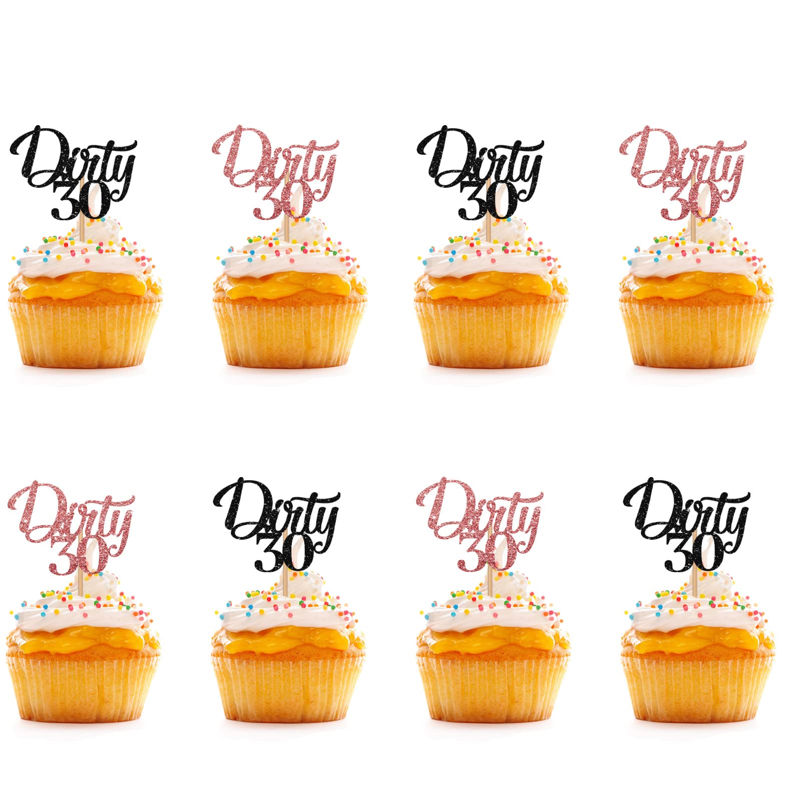 Amazon.co.jp: 24個 - Dirty 30カップケーキトッパー ブラック&ローズ