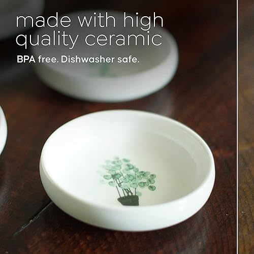 Miniatura 3 de Juego de 4 platos de cerámica para anillos, soporte para anillos o plato de baratija a granel con diseño decorativo de plantas, decoración de baño,