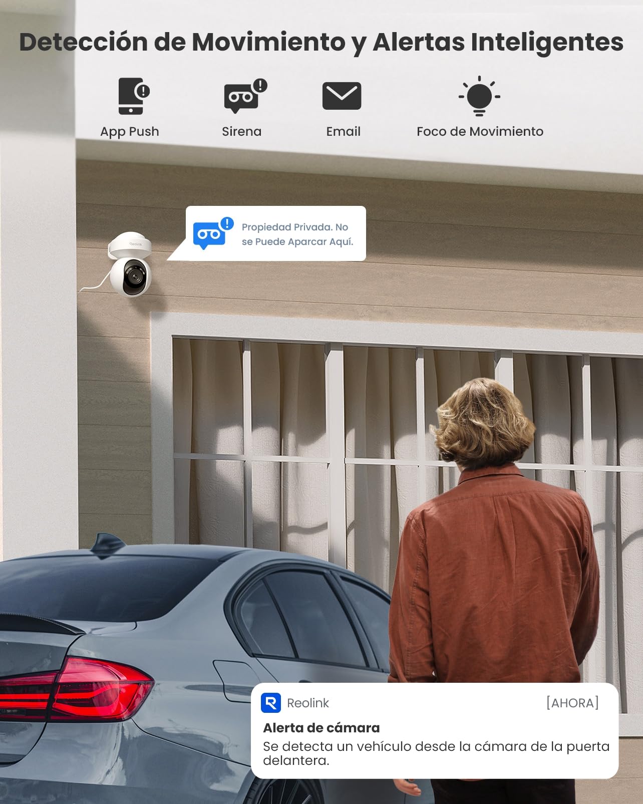 Reolink 5MP PTZ Camara Vigilancia WiFi Exterior con 3X Zoom Óptico, Focos y Visión Nocturna en Color, 2.4/5GHz WiFi Cámara con Detección de Personas/Vehículos, Seguimiento Automático, E1 Outdoor