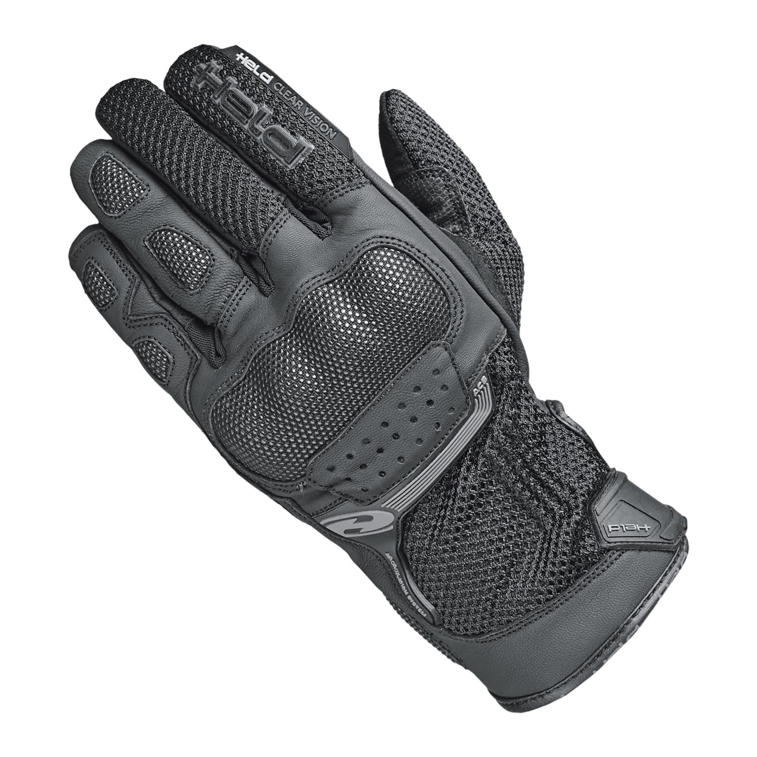 Held Desert II Motorradhandschuhe Herren, Leicht belüftete Motorrad Handschuhe Herren Sommer mit luftigem Netzgewebe - Touchscreen fähige Lederhandschuhe CE-Zertifiziert, Level 1KP – Schwarz, Größe 9