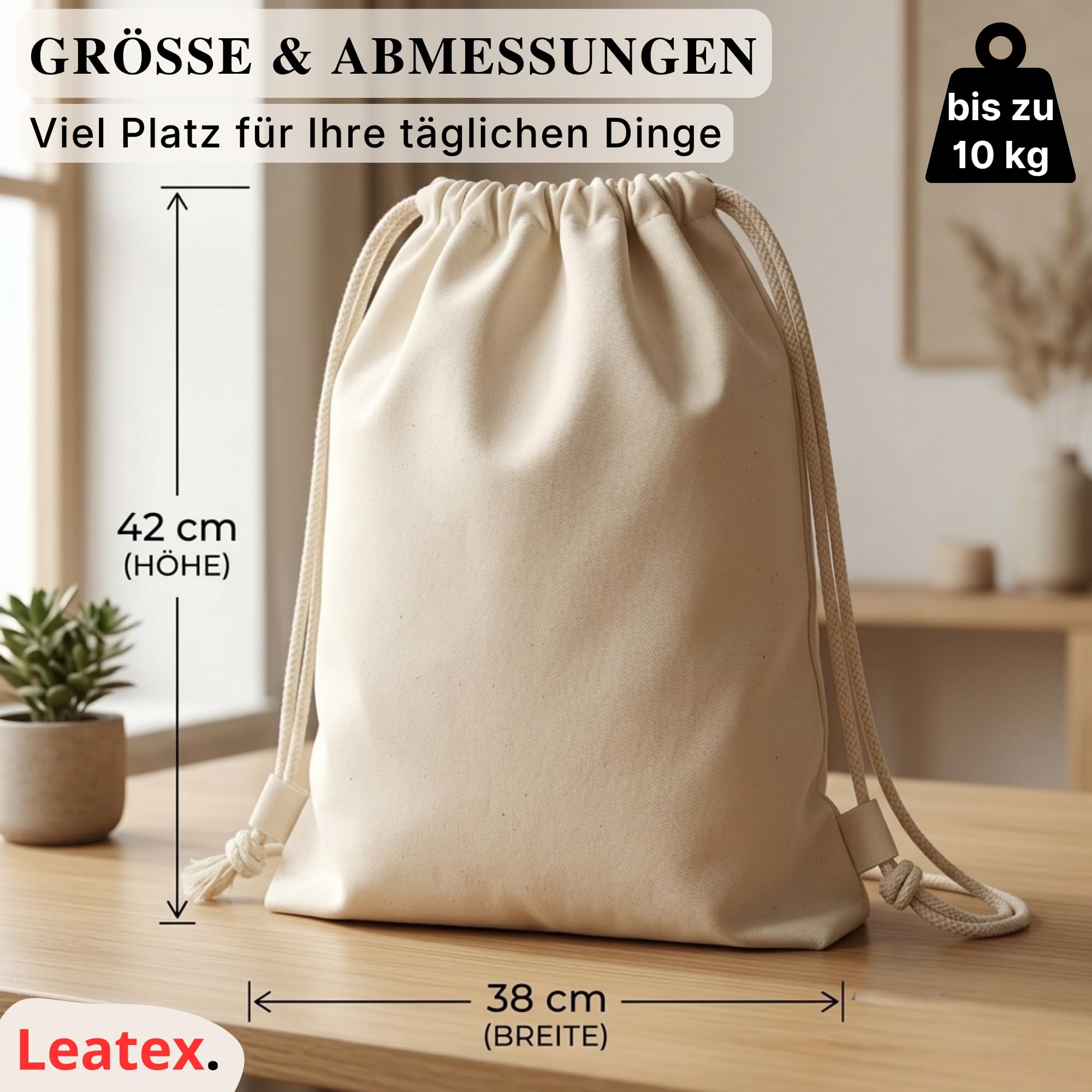 Baumwoll Turnbeutel 38×42 cm – Kordelzugbeutel aus 100% Baumwolle 145 g/m², OEKO-TEX zertifiziert – Sportbeutel zum Bemalen & Bedrucken – 5/10/25er Pack für Schule, Sport & Freizeit