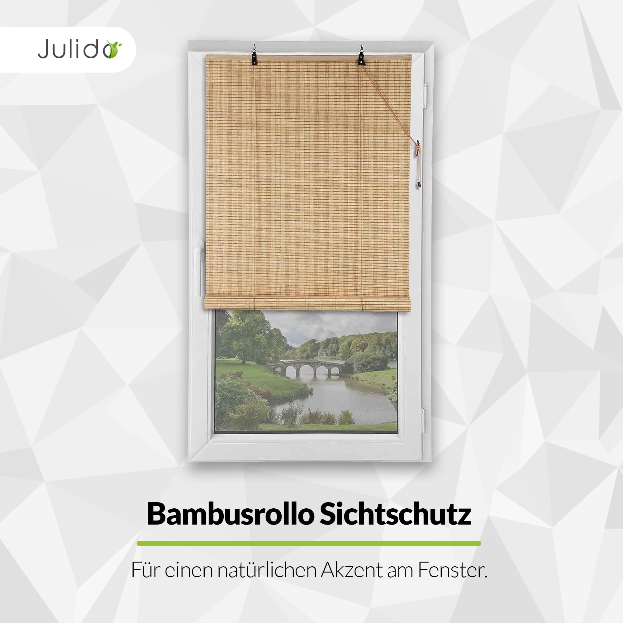 Julido Bambusrollo 120x220cm, Natur, Raffrollo Fensterrollo innen, Sichtschutz, Sonnenschutz, Blendschutz, Fensterdekoration Boho, Blickdicht und lichtdurchlässig