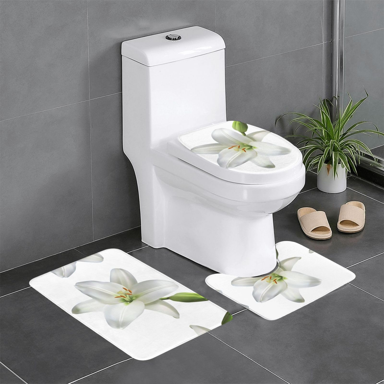 Tapis de salle de bain lot de 3 motif lys cuisine chambre tapis de sol