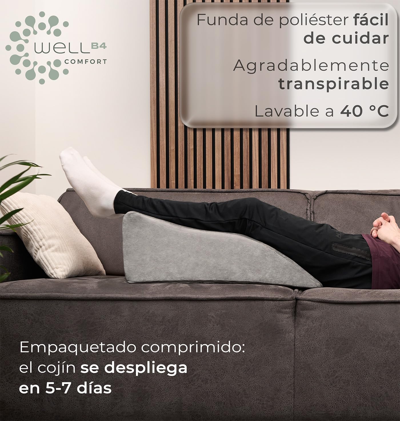 Well B4 Almohada para piernas con Varices Alto - Cojin reposapiernas, Dolor de Espalda y Rodillas, cuña para piernas Pesadas, Mejora la circulación piernas hinchadas, ergonomico, Transpirable Lavable