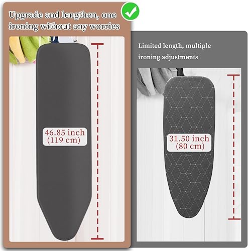 Miniatura 2 de Tabla de planchar plegable de metal mejorada, tabla de planchar de 46 pulgadas de largo x 12 pulgadas de ancho, tamaño completo con soporte de