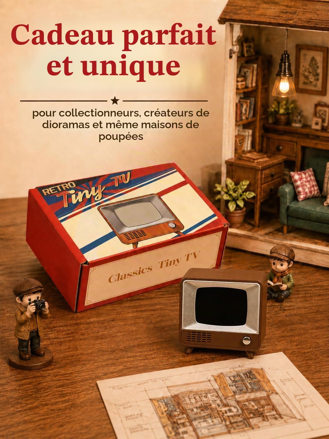 Mini téléviseur rétro avec écran HD de 5,1 cm - Portable - Petit téléviseur vintage - Prend en charge le téléchargement de vidéos personnalisées - Télévision miniature classique rechargeable pour