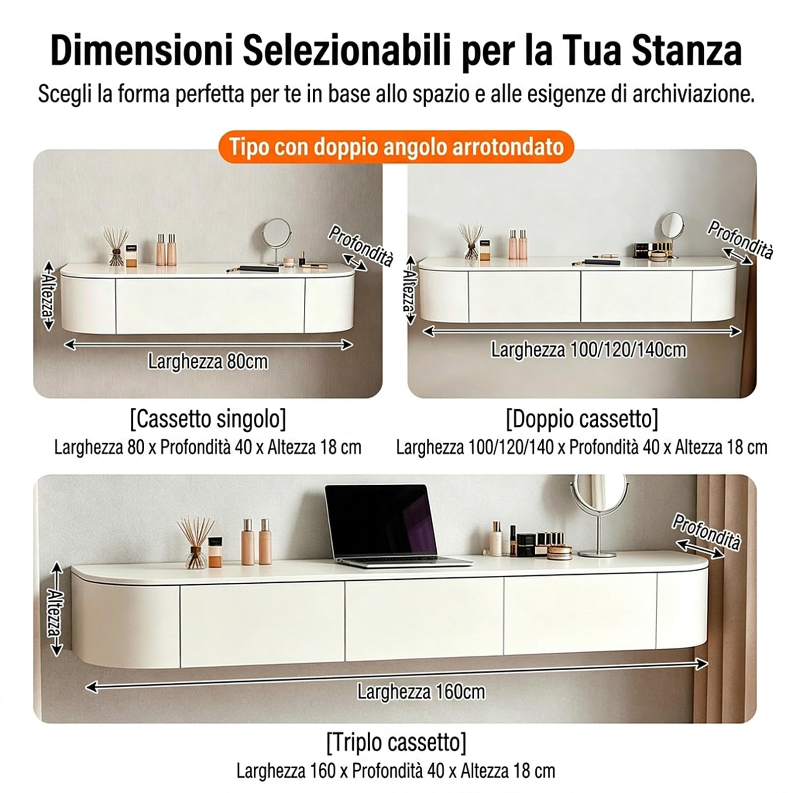 Postazione Trucco a Parete, Tavolo da Toeletta Senza Specchio, Toeletta da Trucco con Cassetto, Durevole e Stabile, Scrivania Sospesa per Camera da Letto e Spogliatoio, Già Assemblato