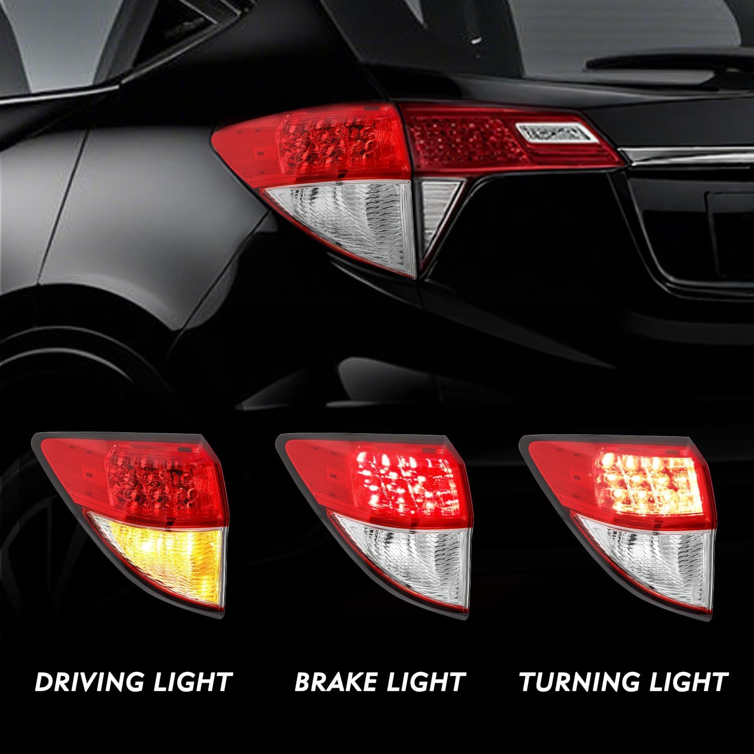 TUSDAR LED Tail Light Assembly Compatible with 2016-2022 Honda HRV Taillights Rear Outer Taillamp Brake Light Left Driver Side (Red&Clear)