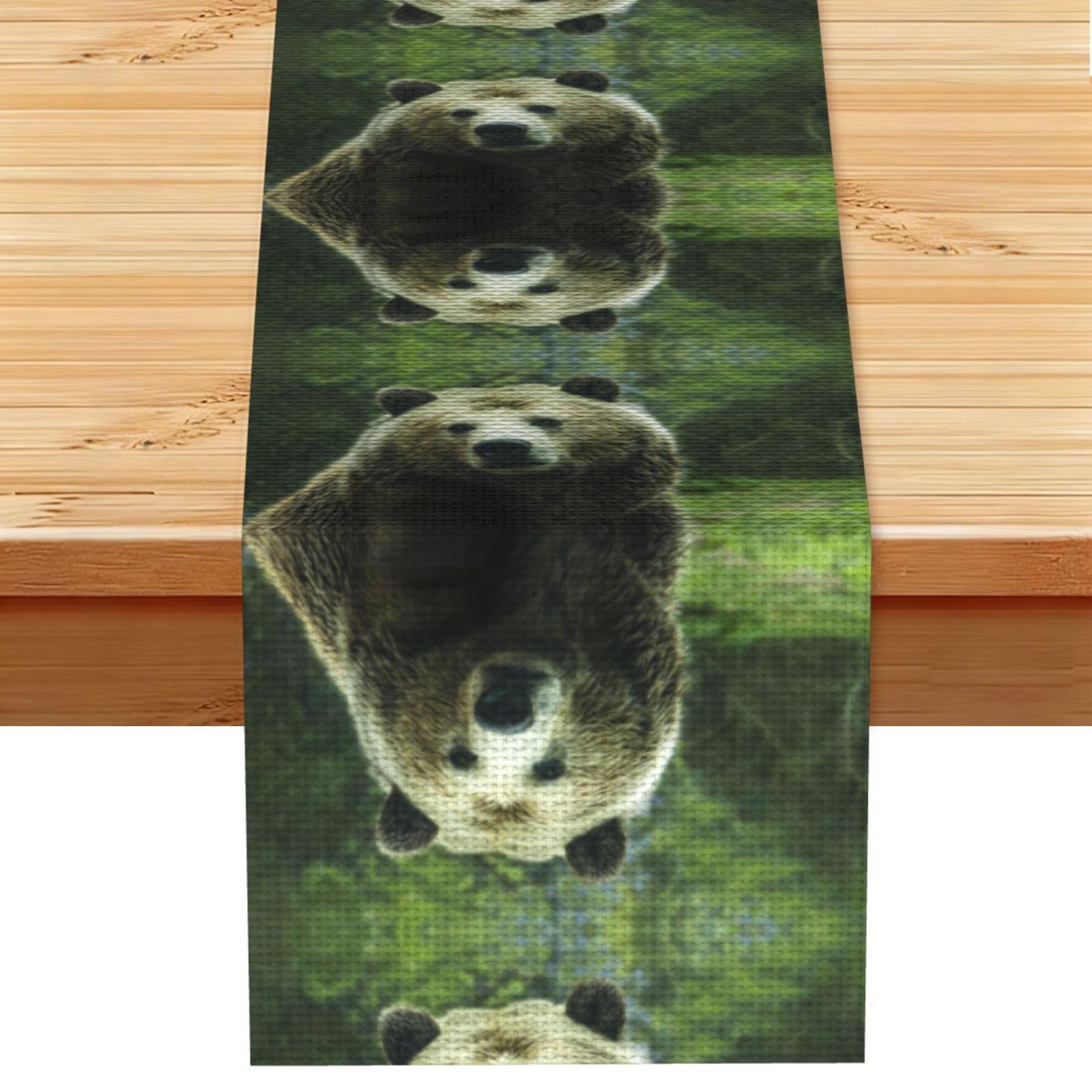 Alert Light Brown Bear Printed Table Runner 13 x 72, Wrinkle Resistant Decor for Dining Table Coffee Table Fireplace