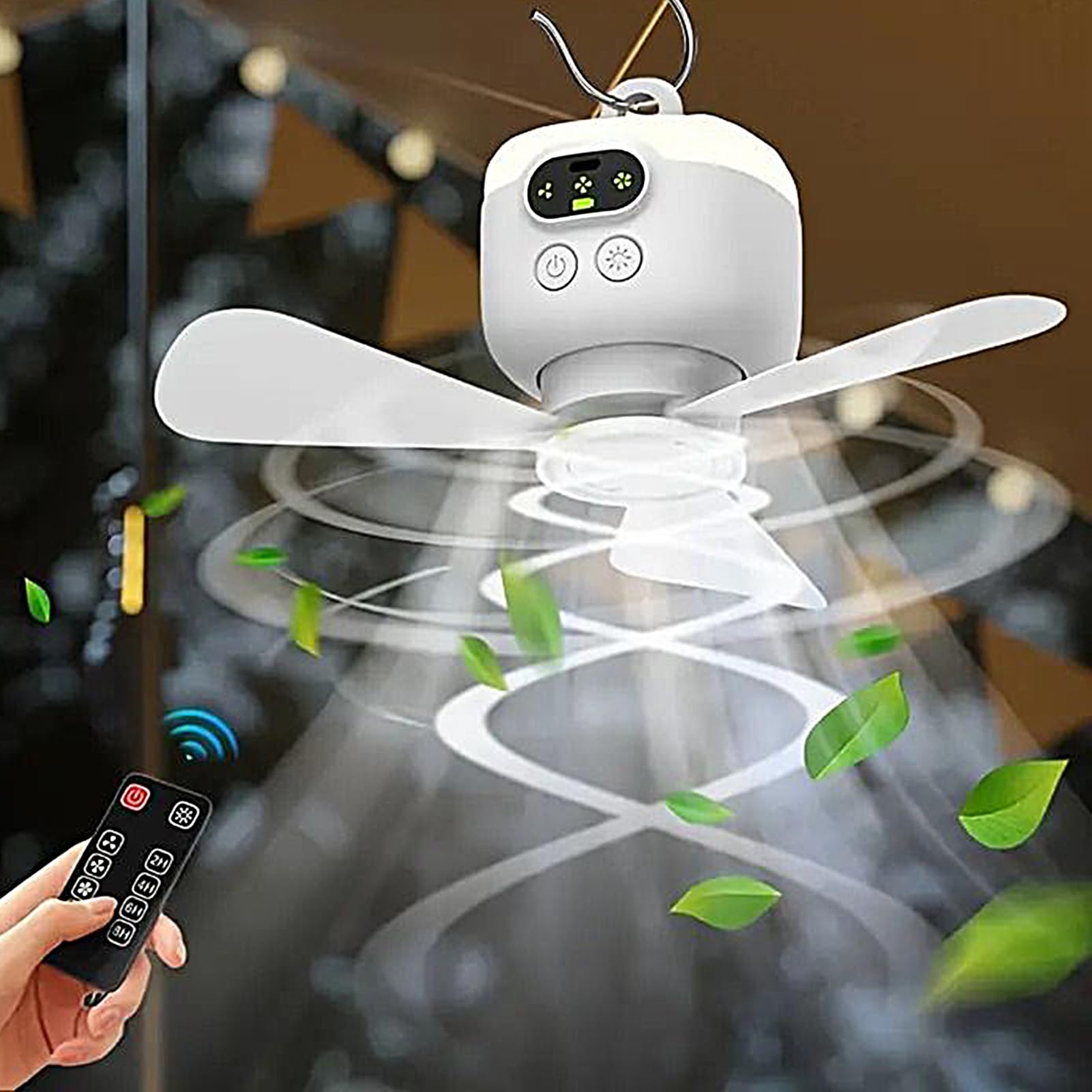 Ventilatore da campeggio Ricaricabile via USB, 4 Velocità Regolabili | Ventilatore da Campeggio con Luce Integrata per camper, viaggi all'aperto, auto, furgone camperizzato, pesca, spiaggia