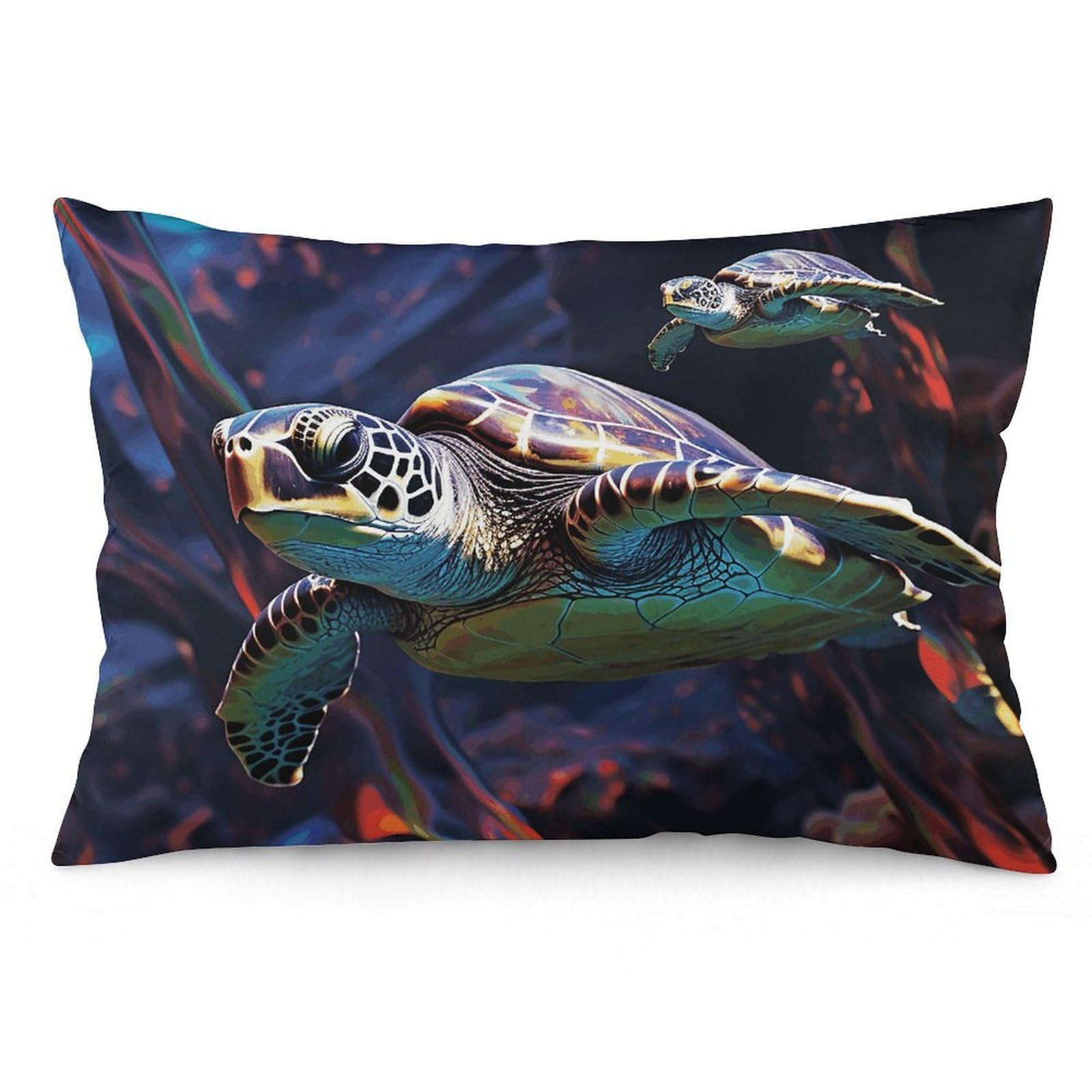 2 Pack Pillow Cases for Hair and Skin, Soft Breathable Pillow Case Covers with Hidden Zipper, A Colorful Tropical Sea Turtle Pillowcase 16 "x24 Pillow Covers for Sleeping Gift