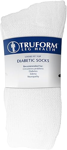Miniatura 4 de Truform Calcetines diabéticos para hombres y mujeres, estilo médico, longitud media, altura de media pantorrilla, 3 pares, blanco, grande
